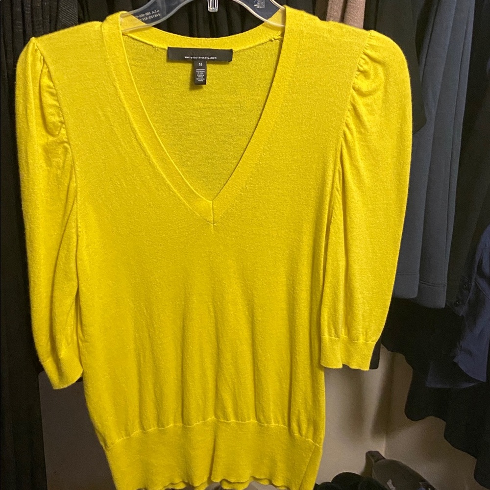 White House Black Market yellow V-Neck Sweater medium